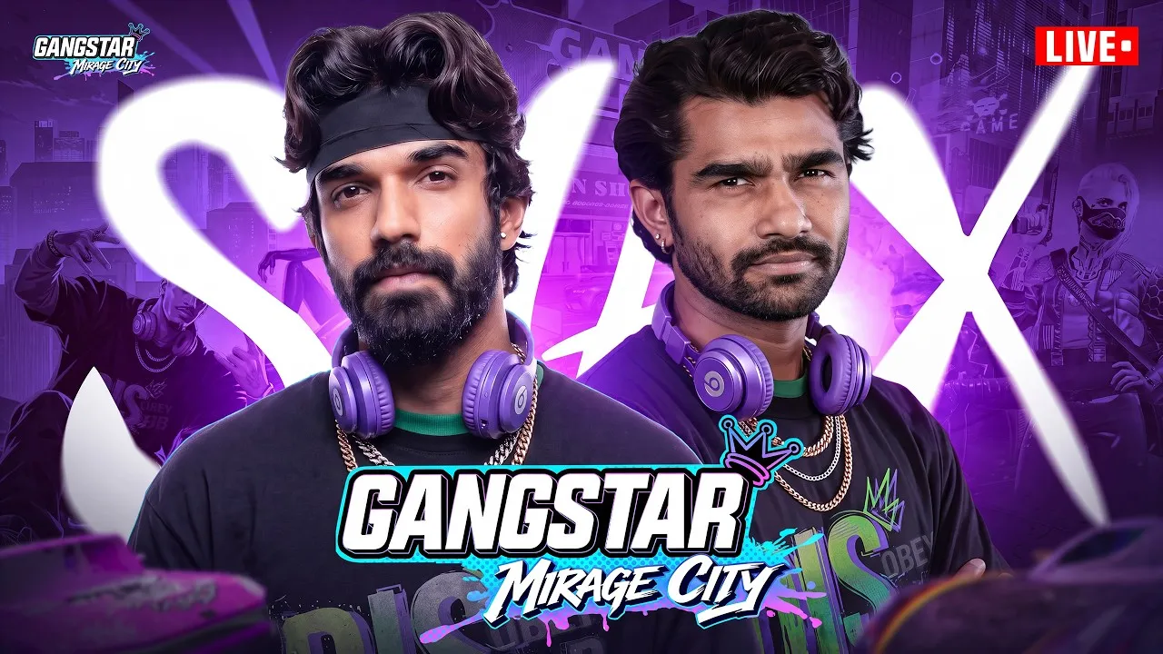 YouTube livestream thumbnail: TWO GANGSTAR IN MIRAGE CITY ft @shreemanlegendliveofficial, Snax Gaming